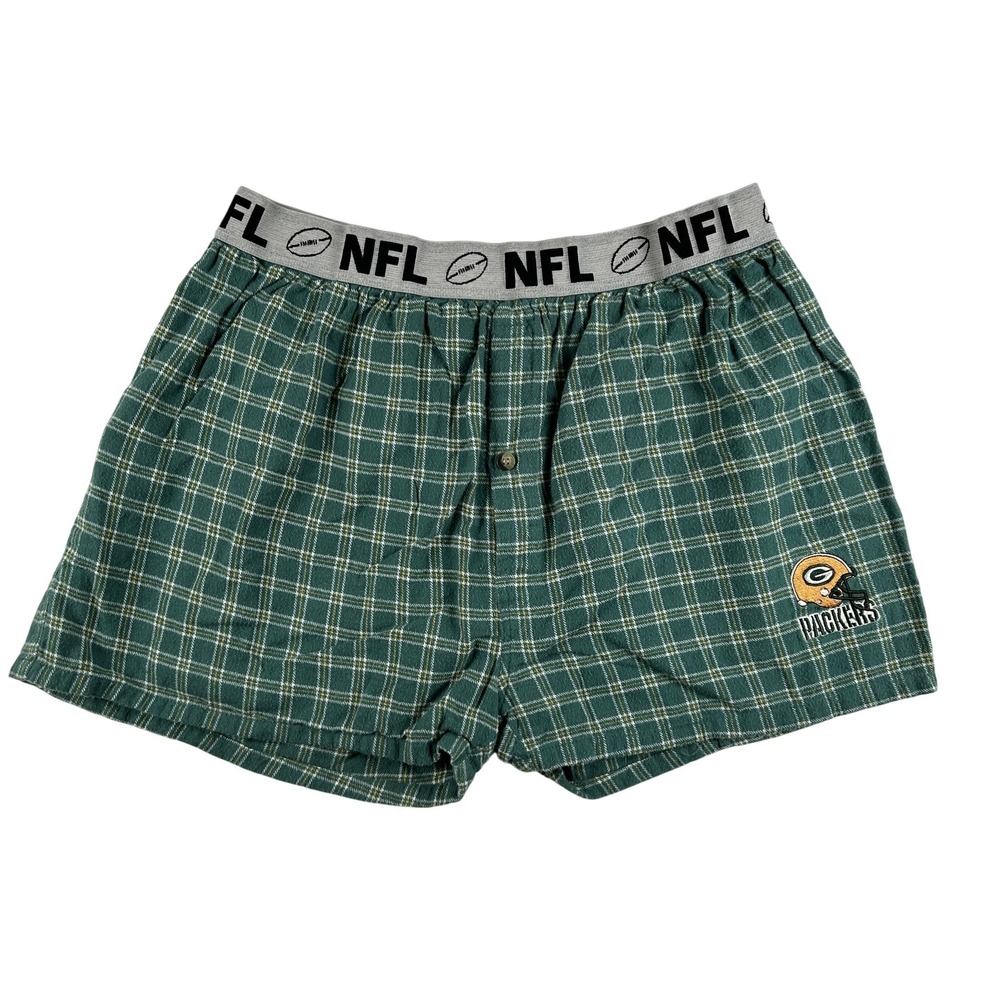 Vintage Green Bay Packers Shorts Womens XL Green NFL Football Plaid Boxer 90s‎